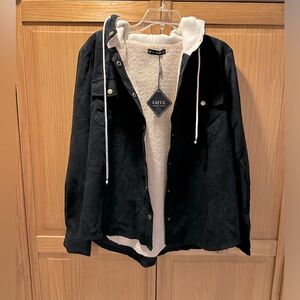 ZAFUL Black Corduroy Button Up Fur Lined Shacket